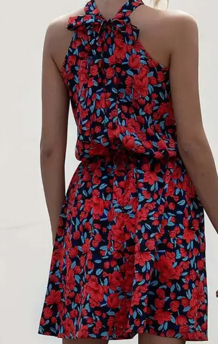 Halter floral mini dress