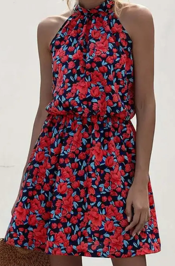 Halter floral mini dress