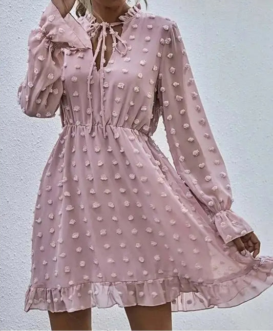 Swiss dot long sleeve dress (blush)