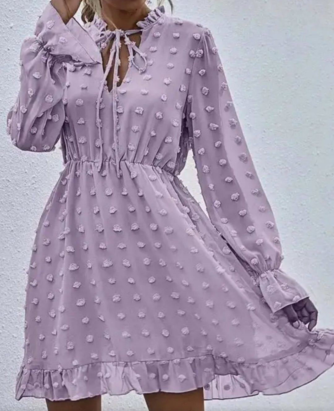 Swiss dot long sleeve dress (lavender)